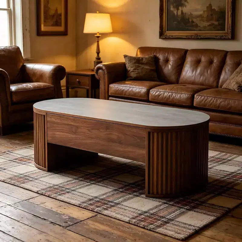 JVNOXK 47.2''Lift Top Coffee Table with Hidden Compartment, Partially Assembled Wooden Center Table, Oval Lift Tabletop for Home Living Room,Brown