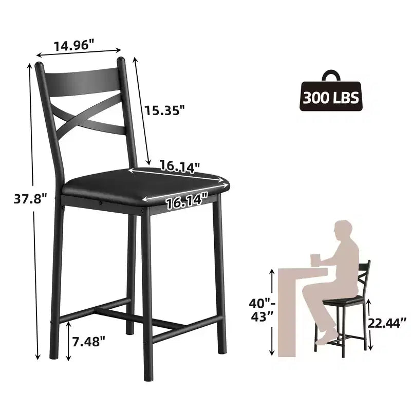 Bar Stools Set  Upholstered with Backrest & Footrest, Counter Height Barstools, Thick Cushion for Kitchen Island, Apartment, Counter Bar