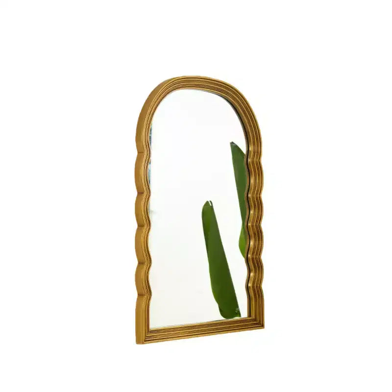 Miroir Mural Arqué Rétro 24 avec Cadre en PU Festonné, Miroir Décoratif avec 3 Températures de Couleur Réglables pour Salle de Bain ou Chambre à Coucher-Panipeachy