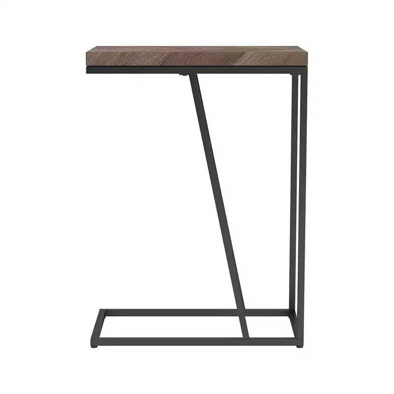 Rustic Tobacco Herringbone Sandy Black Accent Table, Modern Rustic Industrial Metal Legs Living Room Coffee Table