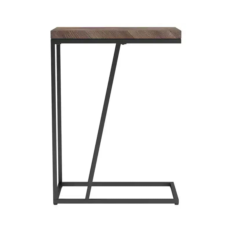 Rustic Tobacco Herringbone Sandy Black Accent Table, Modern Rustic Industrial Metal Legs Living Room Coffee Table