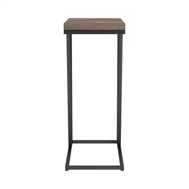 Rustic Tobacco Herringbone Sandy Black Accent Table, Modern Rustic Industrial Metal Legs Living Room Coffee Table