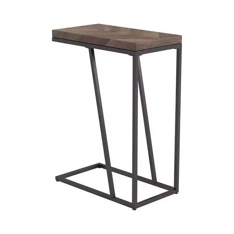 Rustic Tobacco Herringbone Sandy Black Accent Table, Modern Rustic Industrial Metal Legs Living Room Coffee Table