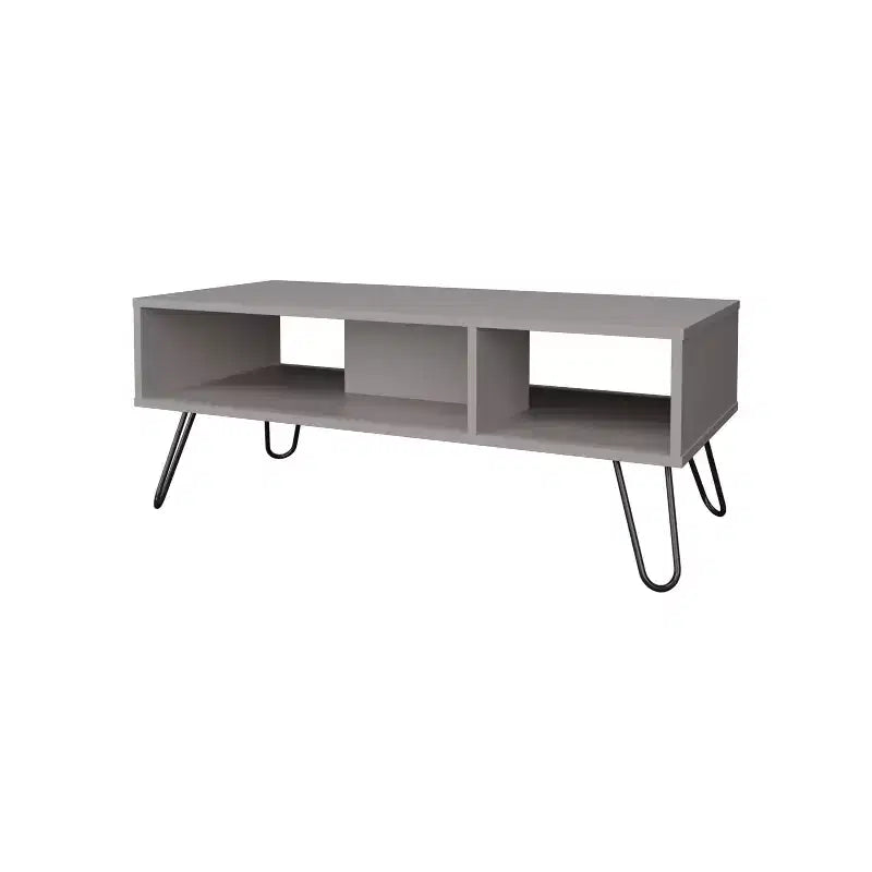 Smoke Finish Coffee Table with 2 Shelves, Modern Sophisticated Storage Display Table for Spacious Living Areas