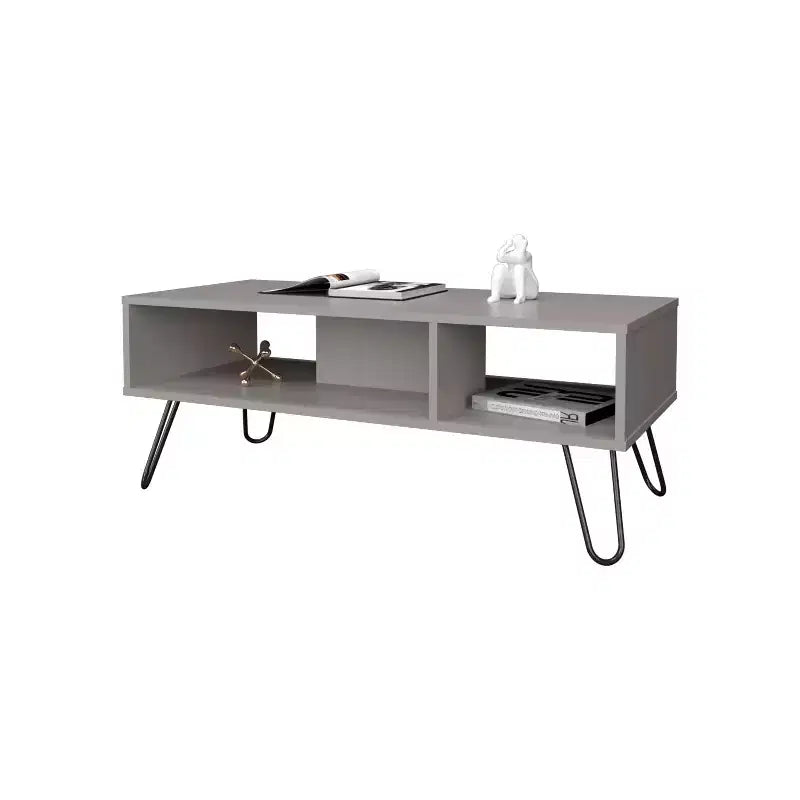 Smoke Finish Coffee Table with 2 Shelves, Modern Sophisticated Storage Display Table for Spacious Living Areas