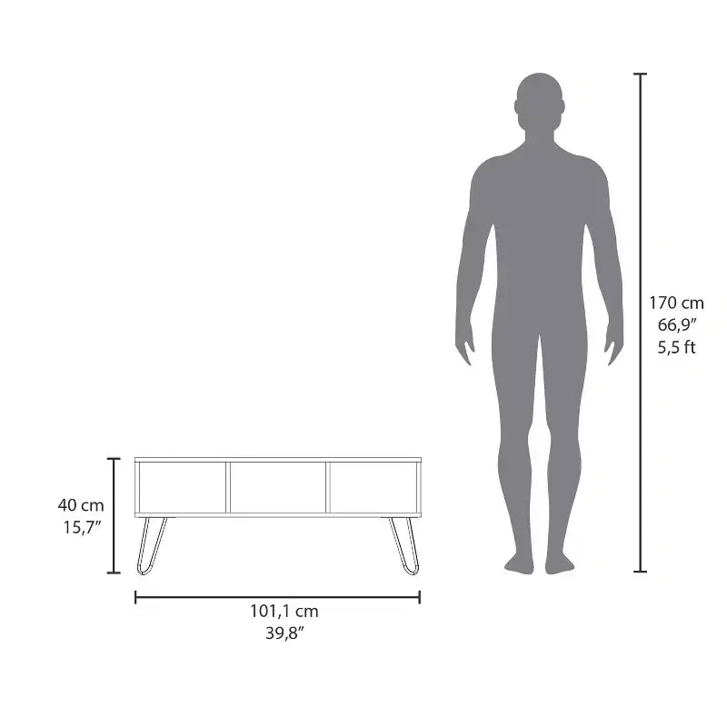 Smoke Finish Coffee Table with 2 Shelves, Modern Sophisticated Storage Display Table for Spacious Living Areas