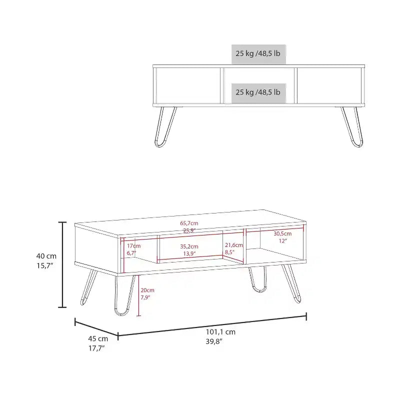 Smoke Finish Coffee Table with 2 Shelves, Modern Sophisticated Storage Display Table for Spacious Living Areas
