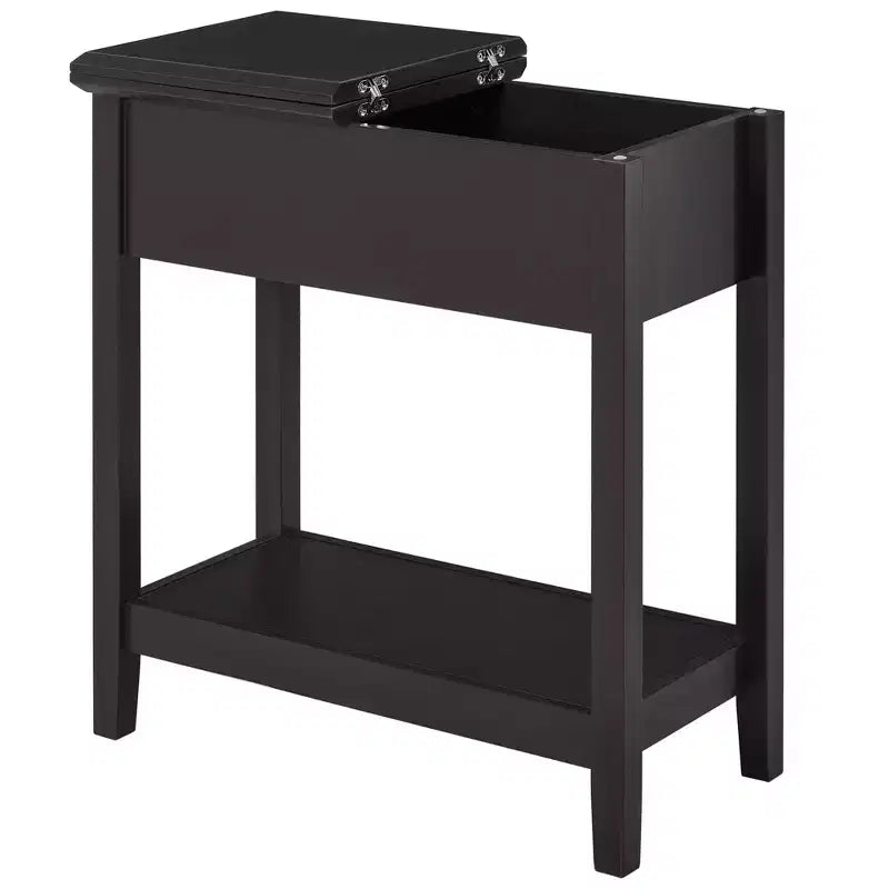 HOMCOM Dark Coffee Narrow End Table, Flip Top Side Table with Storage Cabinet Bottom Shelf for Living Room Office