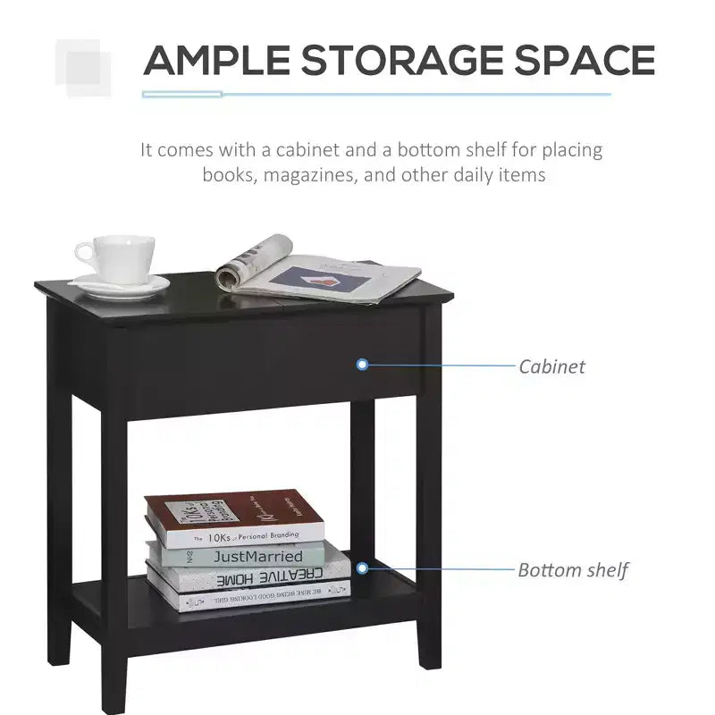 HOMCOM Dark Coffee Narrow End Table, Flip Top Side Table with Storage Cabinet Bottom Shelf for Living Room Office