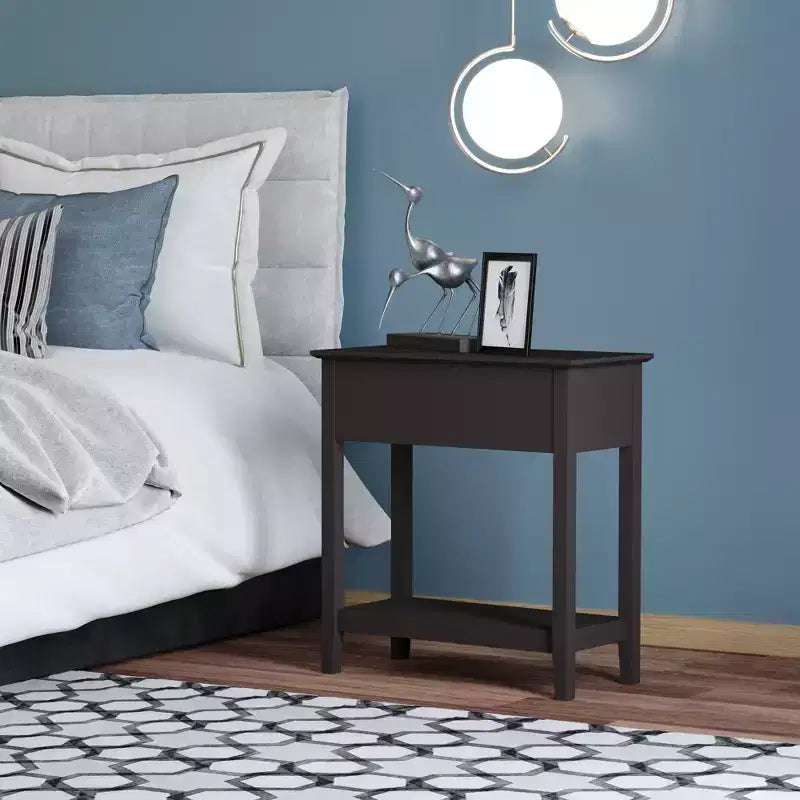 HOMCOM Dark Coffee Narrow End Table, Flip Top Side Table with Storage Cabinet Bottom Shelf for Living Room Office