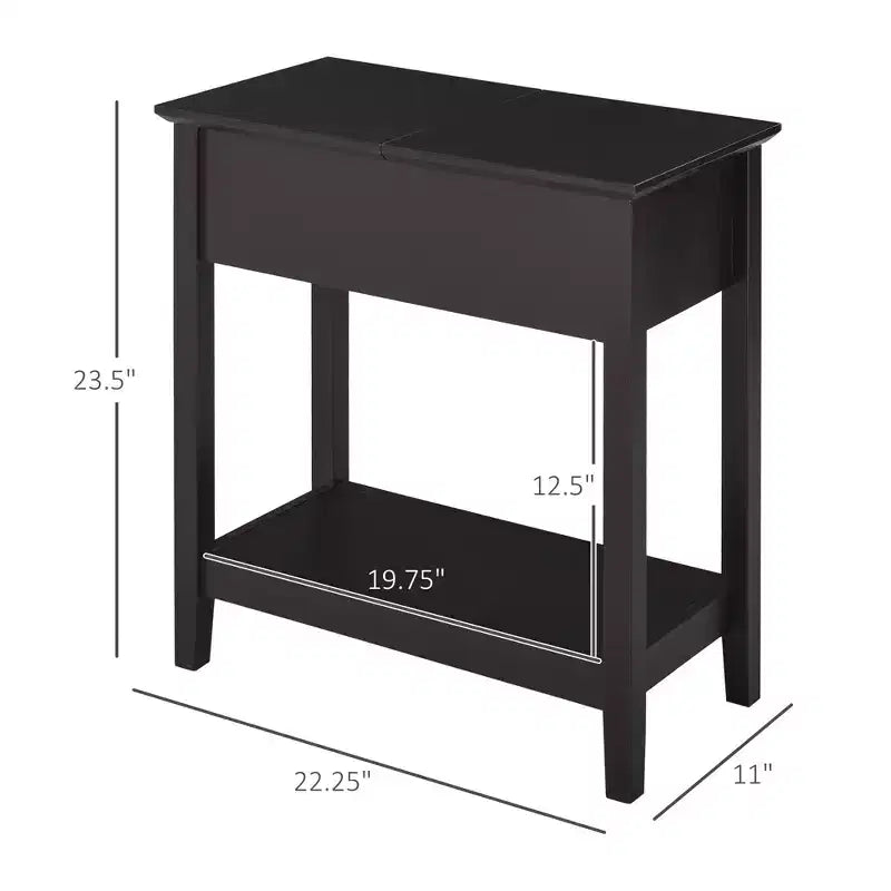 HOMCOM Dark Coffee Narrow End Table, Flip Top Side Table with Storage Cabinet Bottom Shelf for Living Room Office