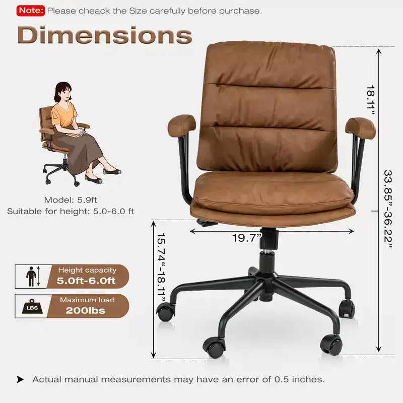 GDFStudio Irene Modern 360 Swivel Adjustable Height 90 to135 Inclined Faux Leather Upholstered Office Chair