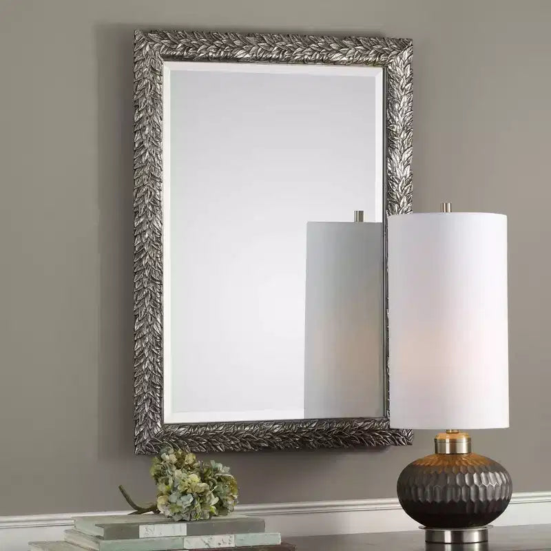 Uttermost Rectangular Vanity Decorative Wall Mirror Beveled Burnished Metallic Silver Leaf Frame 24 3/4 Wide for Bathroom Bedroom