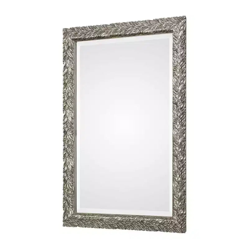 Uttermost Rectangular Vanity Decorative Wall Mirror Beveled Burnished Metallic Silver Leaf Frame 24 3/4 Wide for Bathroom Bedroom