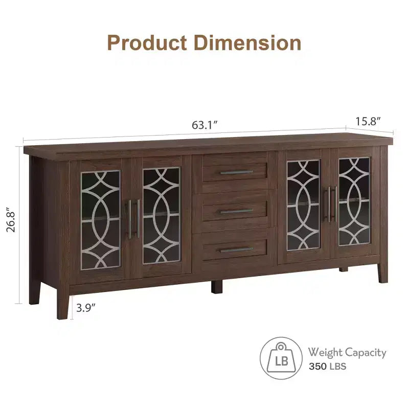 Farmhouse TV Stand for 75 Inch TVs, Wooden Entertainment Center w/ 3 Drawers & 2 Glass-Front Cabinets, Media Console Table for Living Room