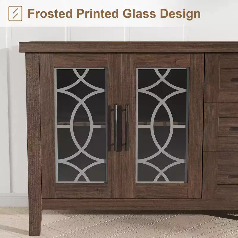 Farmhouse TV Stand for 75 Inch TVs, Wooden Entertainment Center w/ 3 Drawers & 2 Glass-Front Cabinets, Media Console Table for Living Room