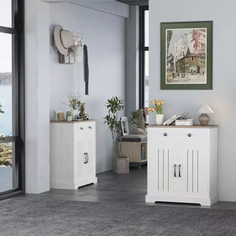 Set of 2 Wood Sideboard Cabinet, Storage Buffet with 2 Drawers & 2 Doors for Living Room Kitchen Dining Room