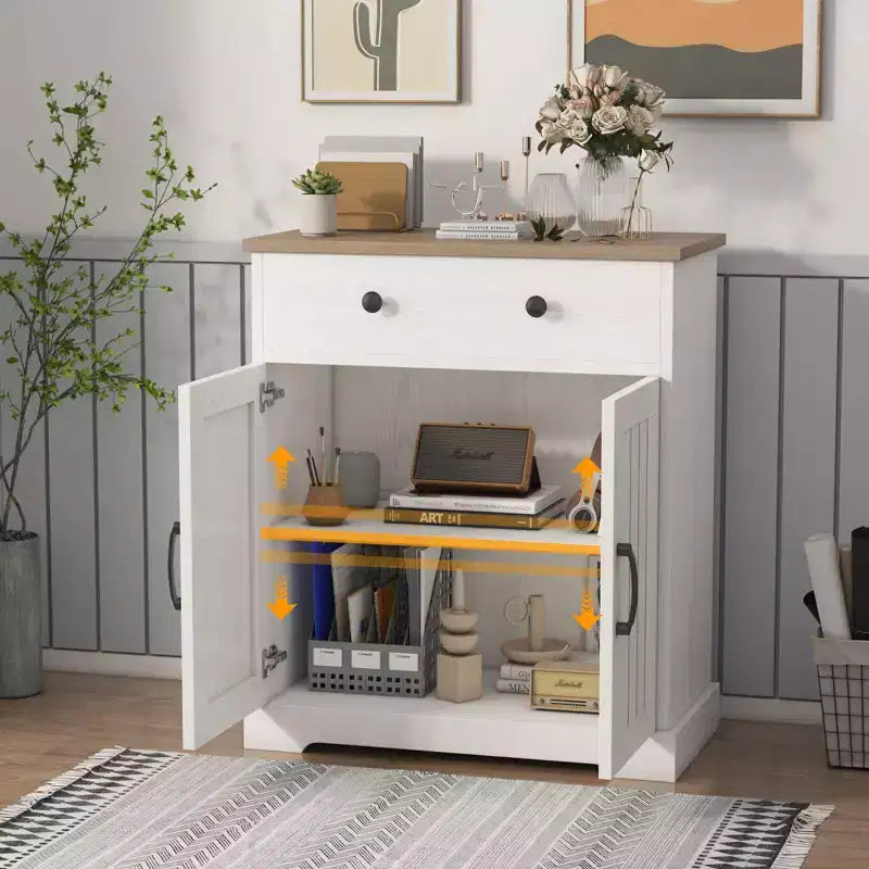 Set of 2 Wood Sideboard Cabinet, Storage Buffet with 2 Drawers & 2 Doors for Living Room Kitchen Dining Room