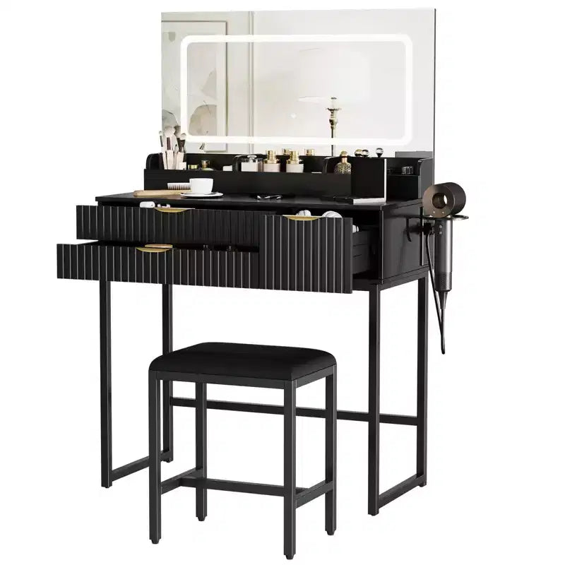 Makeup Vanity Desk with Mirror & Lights, Storage Drawers & Stool for Bedroom