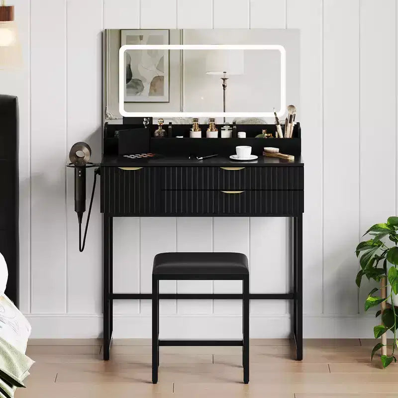 Makeup Vanity Desk with Mirror & Lights, Storage Drawers & Stool for Bedroom