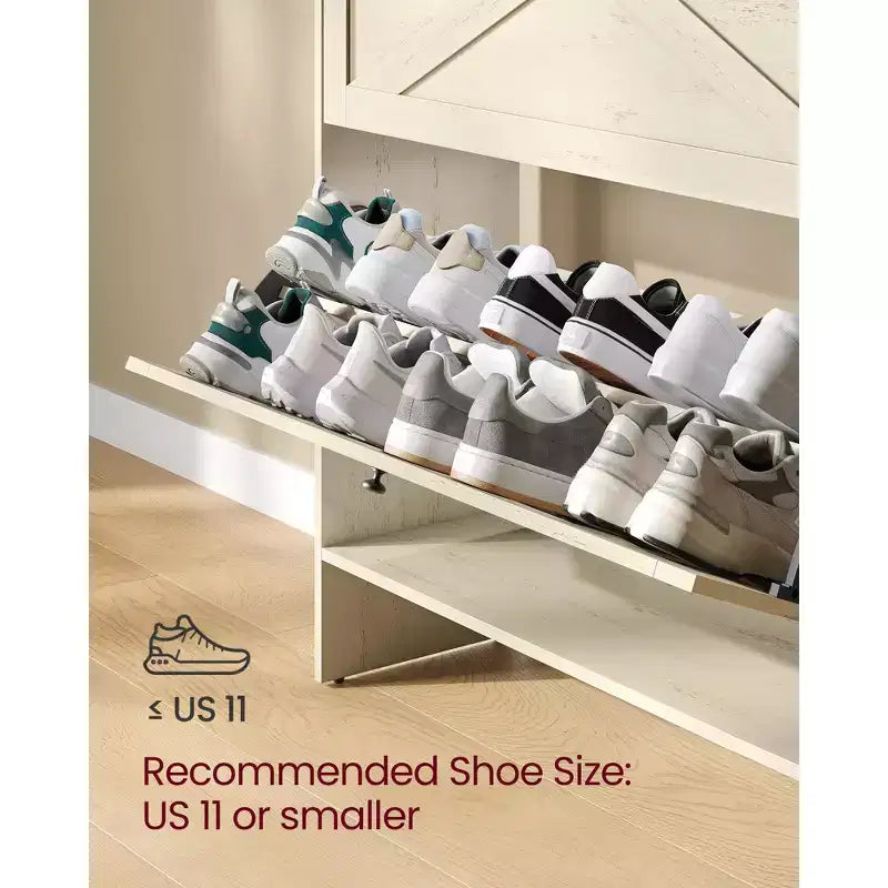 VASAGLE Shoe Storage Cabinet Organizer with 2 Flip Drawers, Freestanding Narrow Shoe Rack Cabinet for Entryway, Farmhouse Style, Fits 14 to 16 Pairs