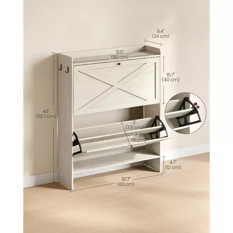 VASAGLE Shoe Storage Cabinet Organizer with 2 Flip Drawers, Freestanding Narrow Shoe Rack Cabinet for Entryway, Farmhouse Style, Fits 14 to 16 Pairs