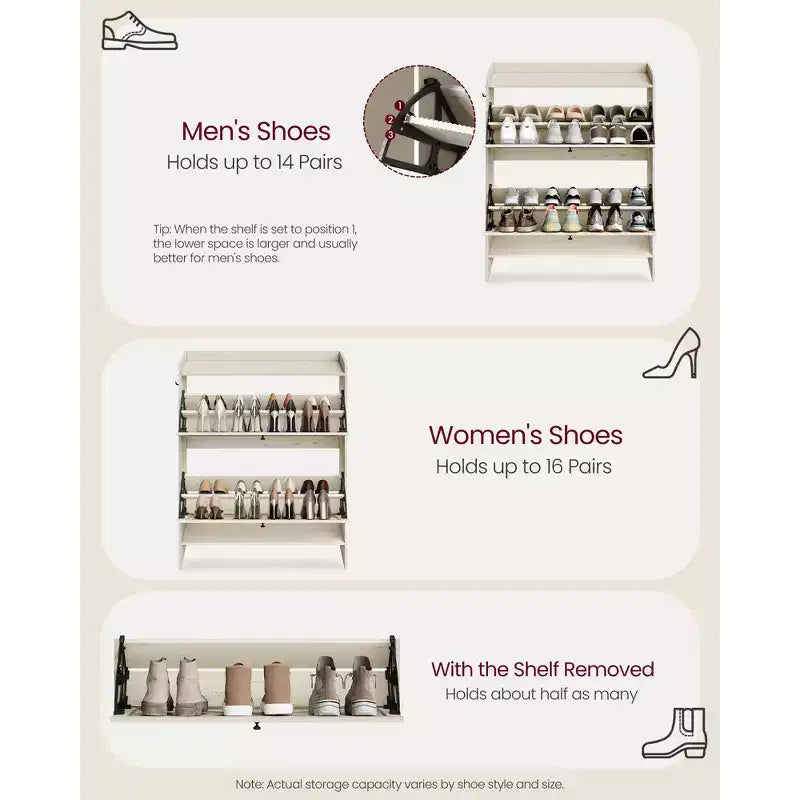 VASAGLE Shoe Storage Cabinet Organizer with 2 Flip Drawers, Freestanding Narrow Shoe Rack Cabinet for Entryway, Farmhouse Style, Fits 14 to 16 Pairs