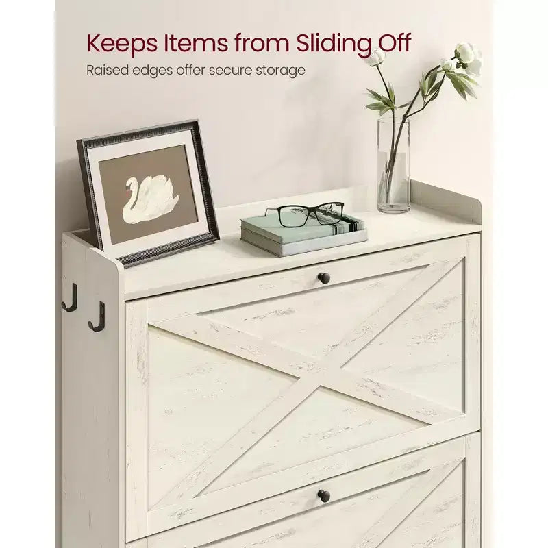 VASAGLE Shoe Storage Cabinet Organizer with 2 Flip Drawers, Freestanding Narrow Shoe Rack Cabinet for Entryway, Farmhouse Style, Fits 14 to 16 Pairs