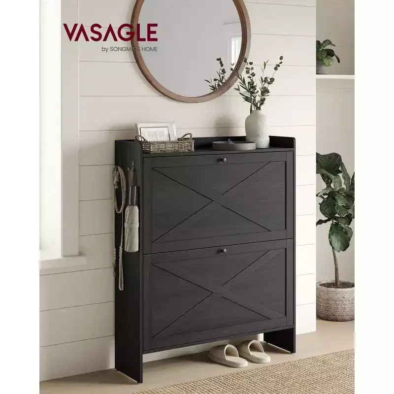 VASAGLE Shoe Storage Cabinet Organizer with 2 Flip Drawers, Freestanding Narrow Shoe Rack Cabinet for Entryway, Farmhouse Style, Fits 14 to 16 Pairs