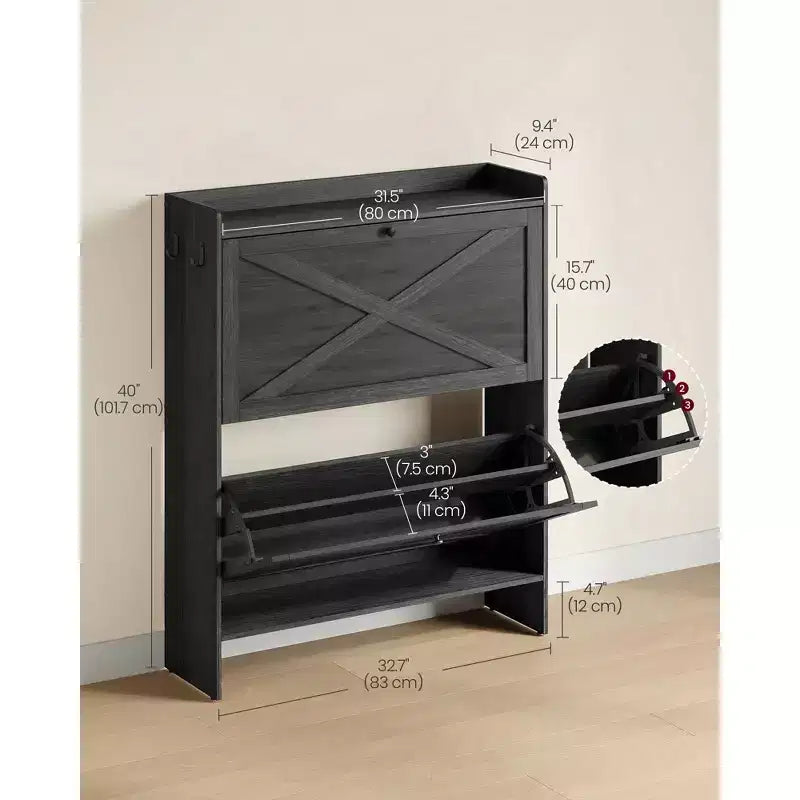 VASAGLE Shoe Storage Cabinet Organizer with 2 Flip Drawers, Freestanding Narrow Shoe Rack Cabinet for Entryway, Farmhouse Style, Fits 14 to 16 Pairs