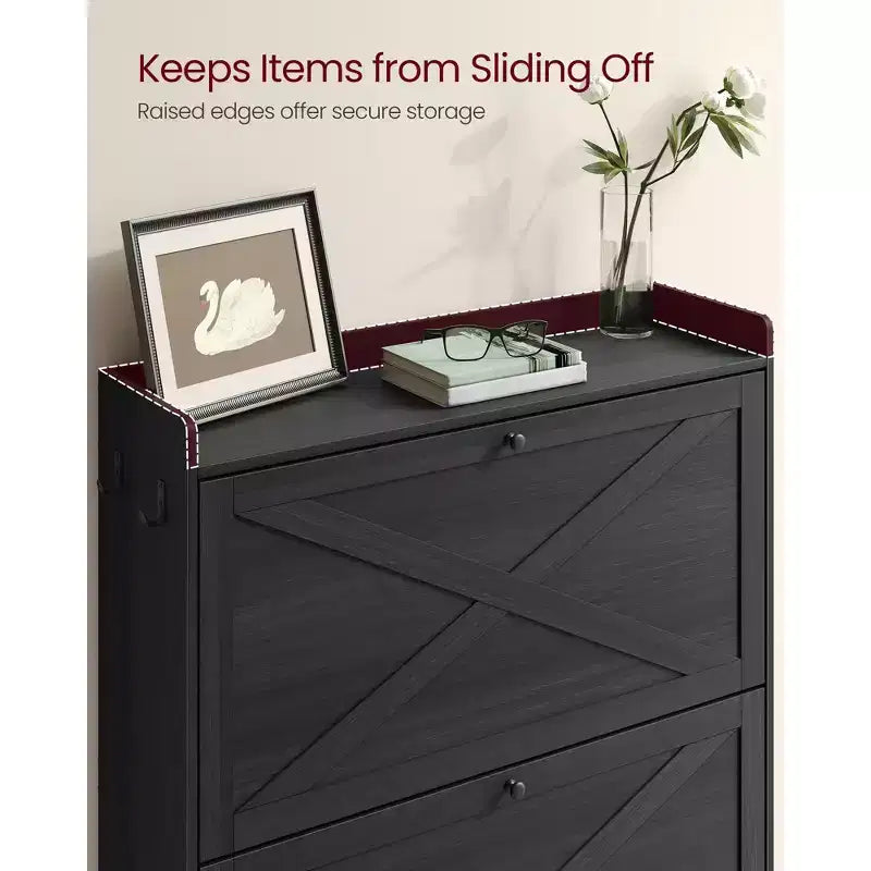 VASAGLE Shoe Storage Cabinet Organizer with 2 Flip Drawers, Freestanding Narrow Shoe Rack Cabinet for Entryway, Farmhouse Style, Fits 14 to 16 Pairs