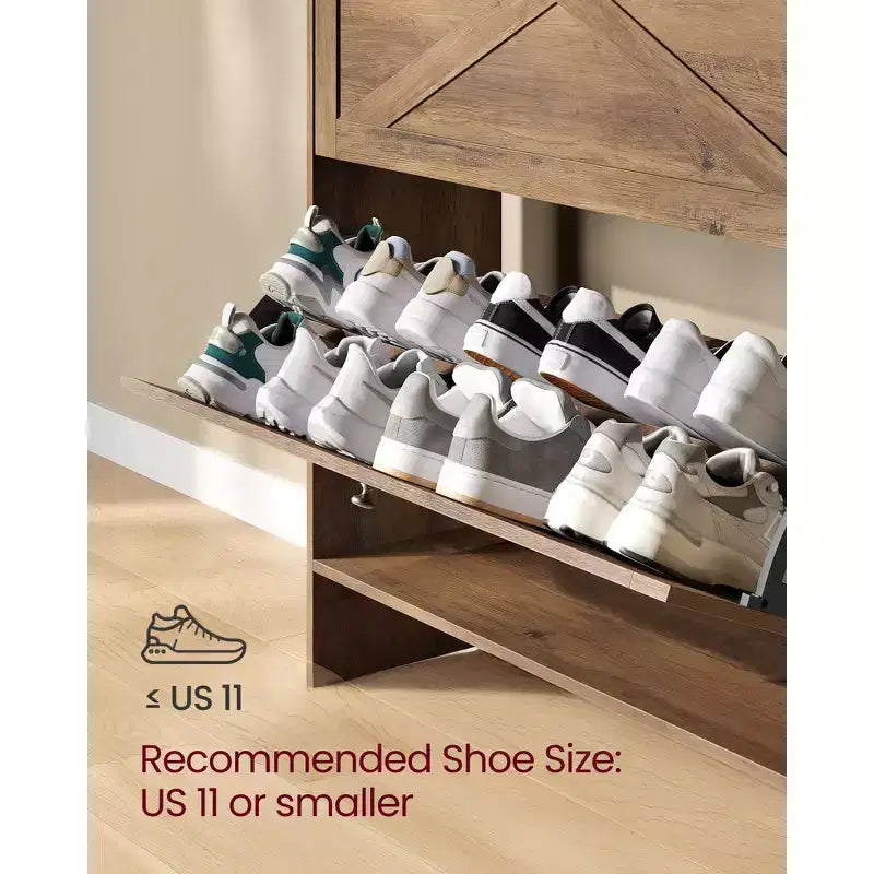 VASAGLE Shoe Storage Cabinet Organizer with 2 Flip Drawers, Freestanding Narrow Shoe Rack Cabinet for Entryway, Farmhouse Style, Fits 14 to 16 Pairs