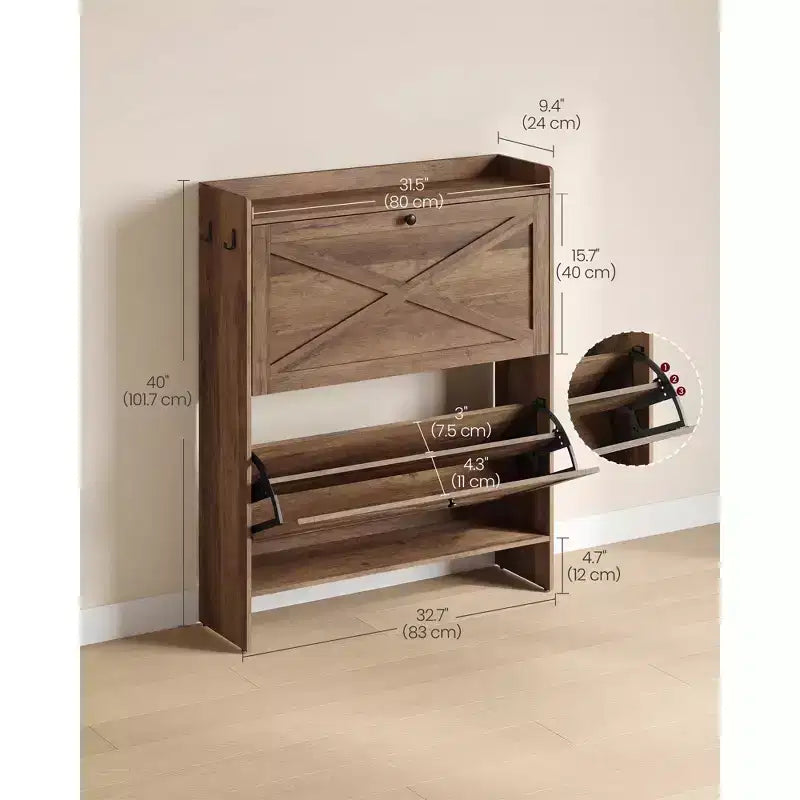 VASAGLE Shoe Storage Cabinet Organizer with 2 Flip Drawers, Freestanding Narrow Shoe Rack Cabinet for Entryway, Farmhouse Style, Fits 14 to 16 Pairs