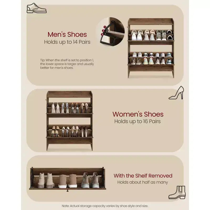 VASAGLE Shoe Storage Cabinet Organizer with 2 Flip Drawers, Freestanding Narrow Shoe Rack Cabinet for Entryway, Farmhouse Style, Fits 14 to 16 Pairs