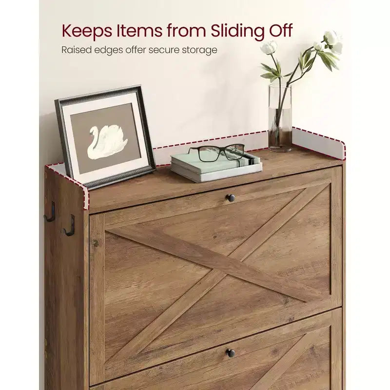 VASAGLE Shoe Storage Cabinet Organizer with 2 Flip Drawers, Freestanding Narrow Shoe Rack Cabinet for Entryway, Farmhouse Style, Fits 14 to 16 Pairs