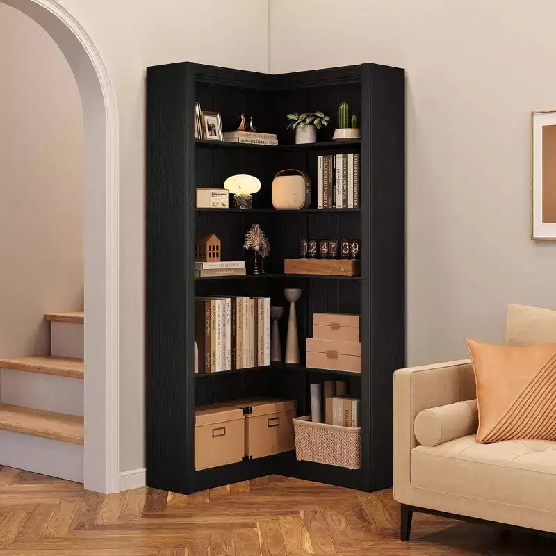71.8 Inch L-Shaped Corner Bookcase, 5 Tier Heavy Duty Bookshelf with Large Storage Space for Living Room Bedroom