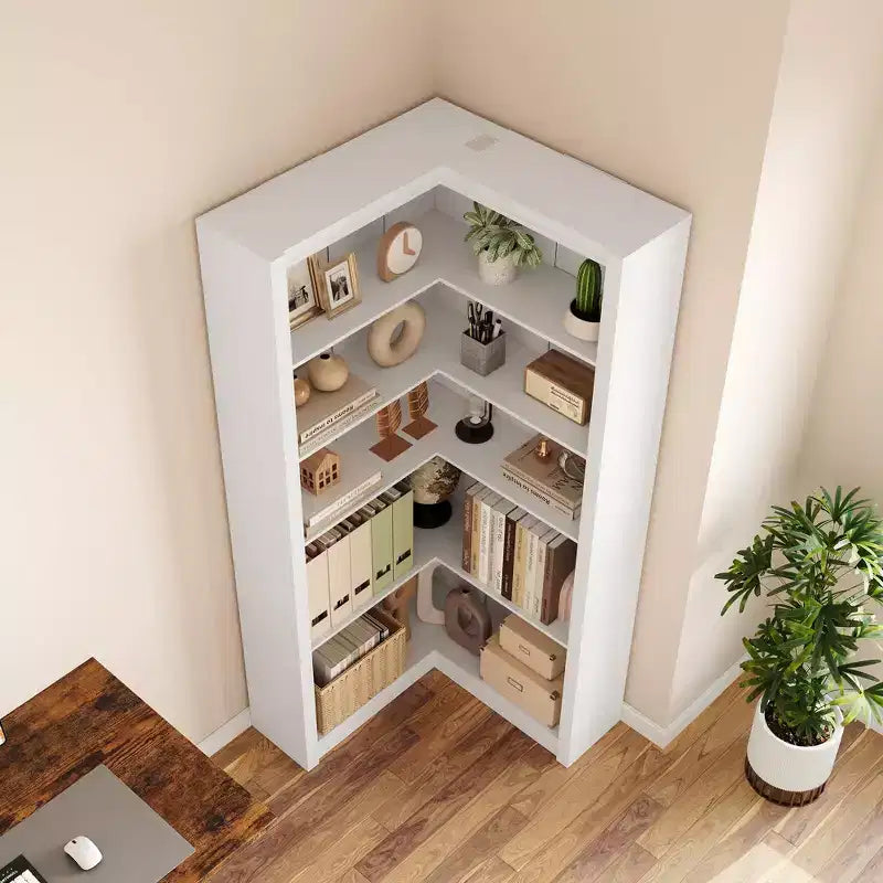 71.8 Inch L-Shaped Corner Bookcase, 5 Tier Heavy Duty Bookshelf with Large Storage Space for Living Room Bedroom