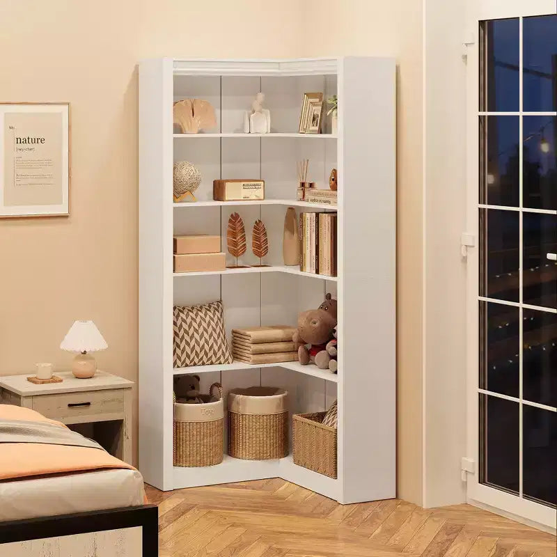 71.8 Inch L-Shaped Corner Bookcase, 5 Tier Heavy Duty Bookshelf with Large Storage Space for Living Room Bedroom