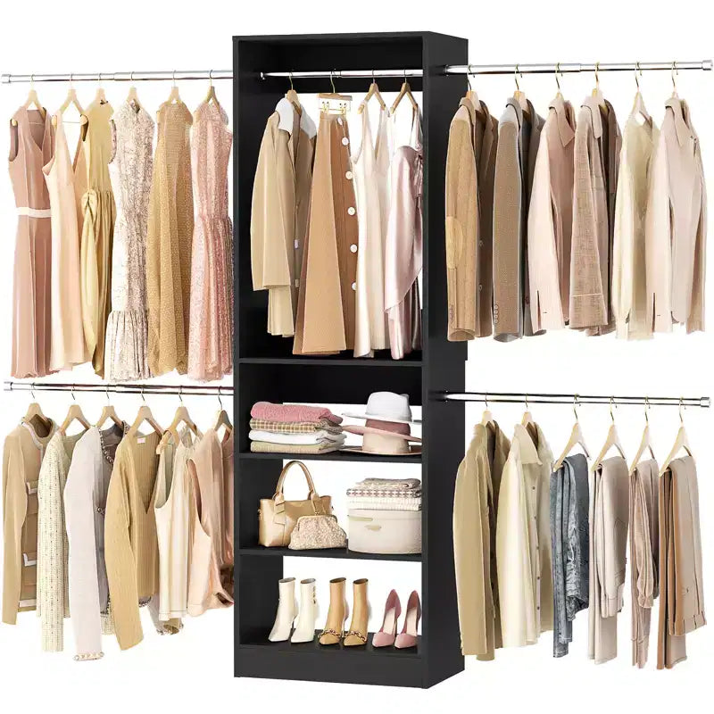 Besiost 5-10FT Closet System with 5 Hanging Rods and Shelves, Expandable Closet Organizer for Bedroom