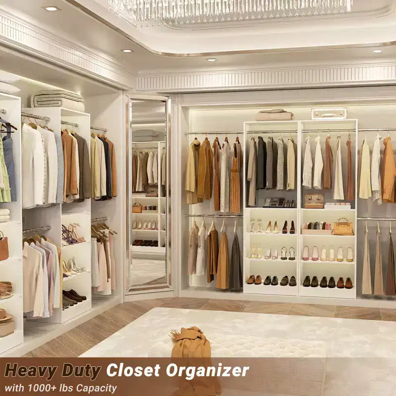 Besiost 5-10FT Closet System with 5 Hanging Rods and Shelves, Expandable Closet Organizer for Bedroom