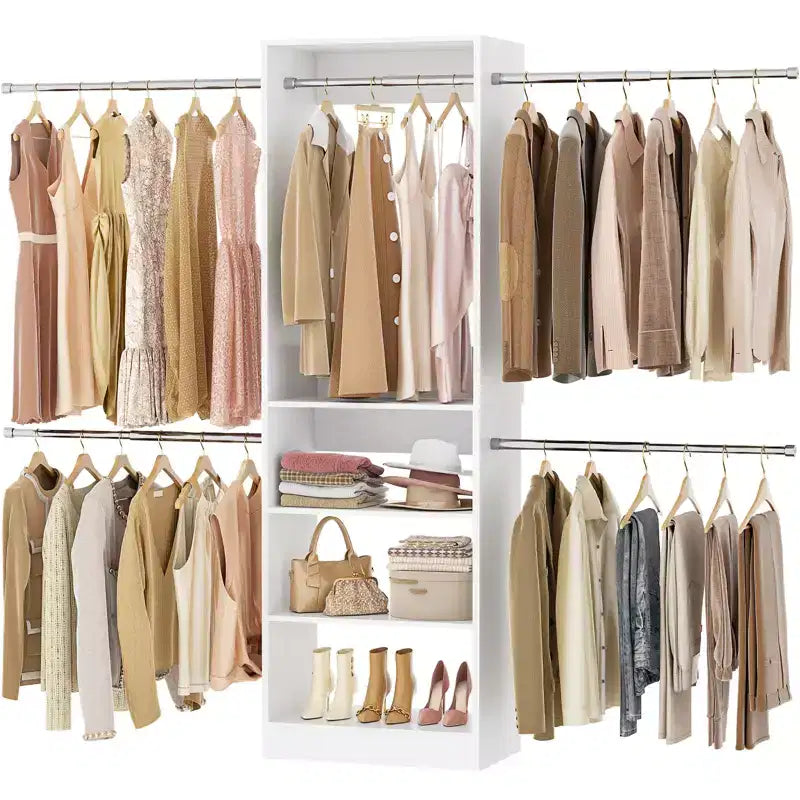 Besiost 5-10FT Closet System with 5 Hanging Rods and Shelves, Expandable Closet Organizer for Bedroom