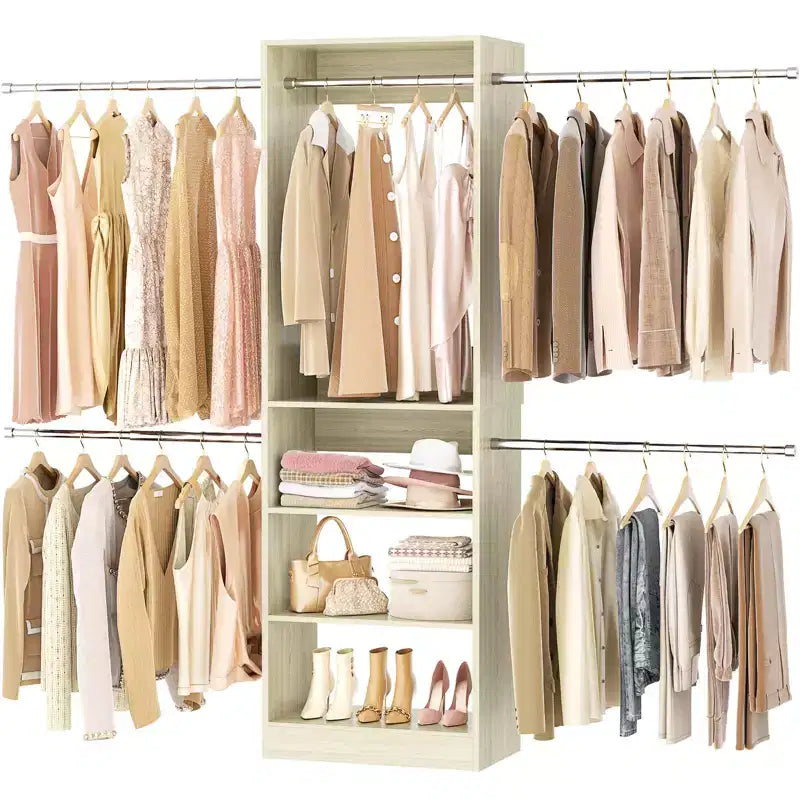 Besiost 5-10FT Closet System with 5 Hanging Rods and Shelves, Expandable Closet Organizer for Bedroom