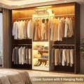 Besiost 5-10FT Closet System with 5 Hanging Rods and Shelves, Expandable Closet Organizer for Bedroom