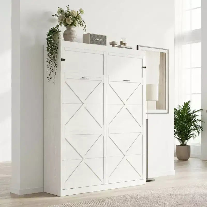 Mjkone Murphy Bed with RGB LED Lights, Space-Saving Wall Bed, No Mattress Included