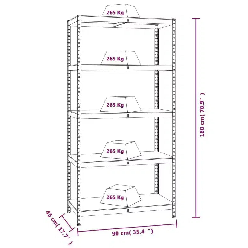 vidaXL 5-Layer Heavy-duty Shelves 2 pcs Silver Steel&Engineered Wood