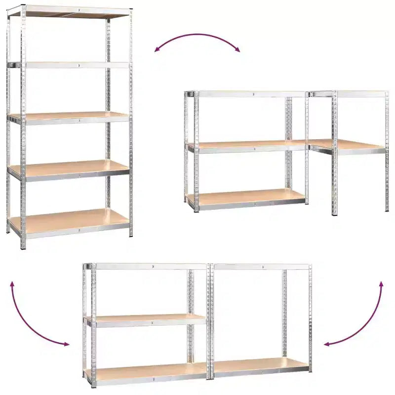 vidaXL 5-Layer Heavy-duty Shelves 2 pcs Silver Steel&Engineered Wood