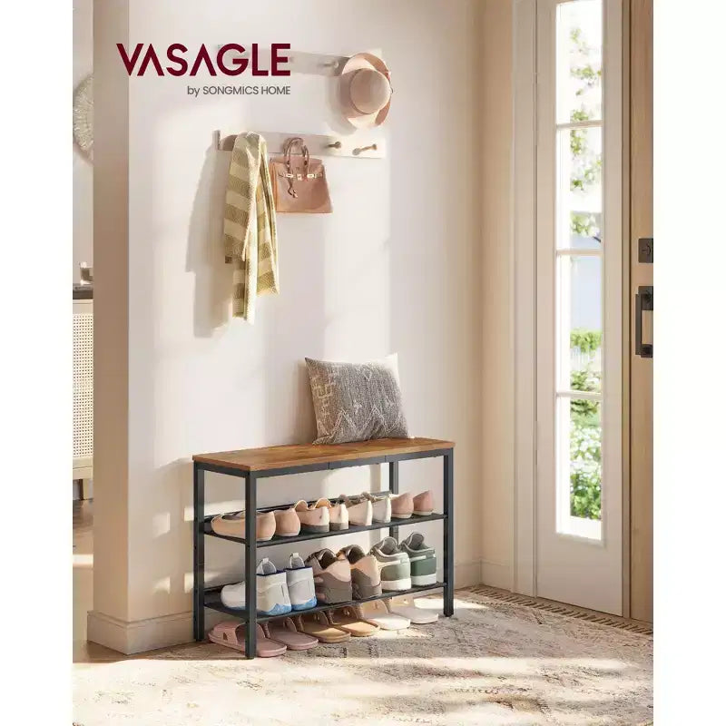 VASAGLE Shoe Rack for Entryway, 3-Tier Shoe Rack Organizer with Storage Shelves, Freestanding, Adjustable, Rustic Brown and Ink Black