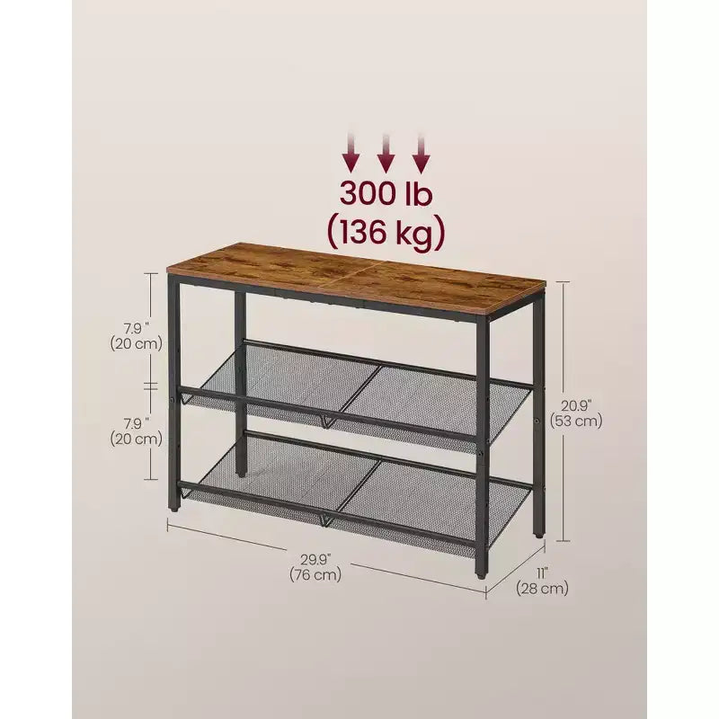 VASAGLE Shoe Rack for Entryway, 3-Tier Shoe Rack Organizer with Storage Shelves, Freestanding, Adjustable, Rustic Brown and Ink Black