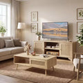 Living Room Table Sets of 2, Includes 47 Rattan TV Stand Storage Cabinet for 55 TV, Farmhouse Coffee Table with Storage Shelf for Bedroom