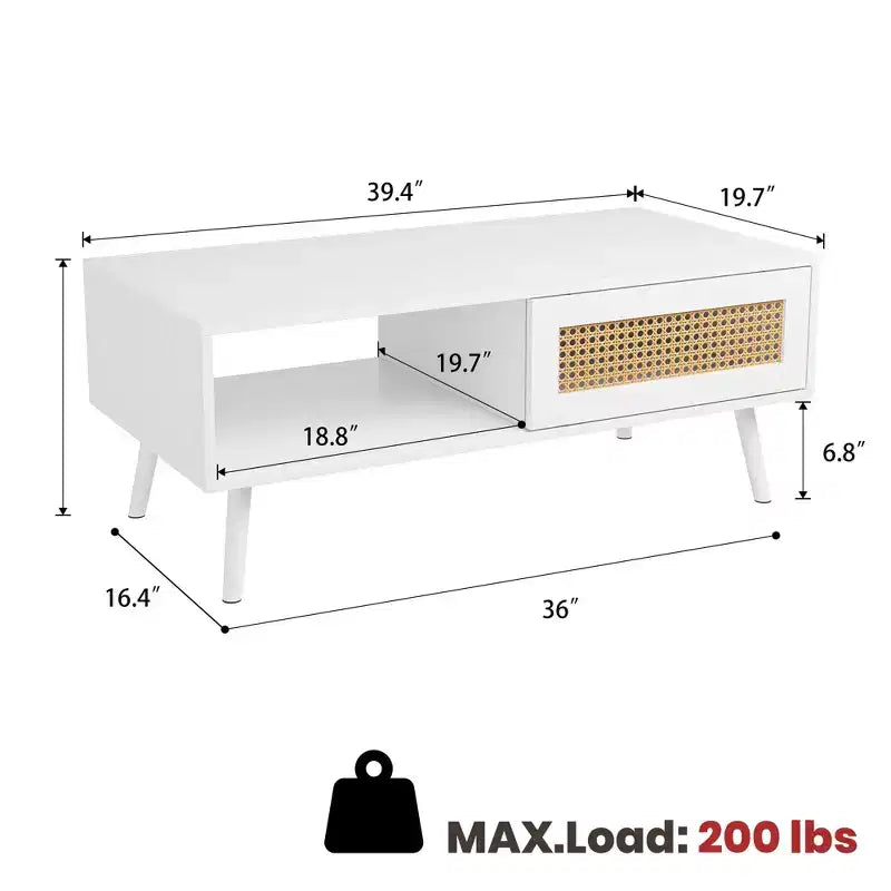 Living Room Table Sets of 2, Includes 47 Rattan TV Stand Storage Cabinet for 55 TV, Farmhouse Coffee Table with Storage Shelf for Bedroom